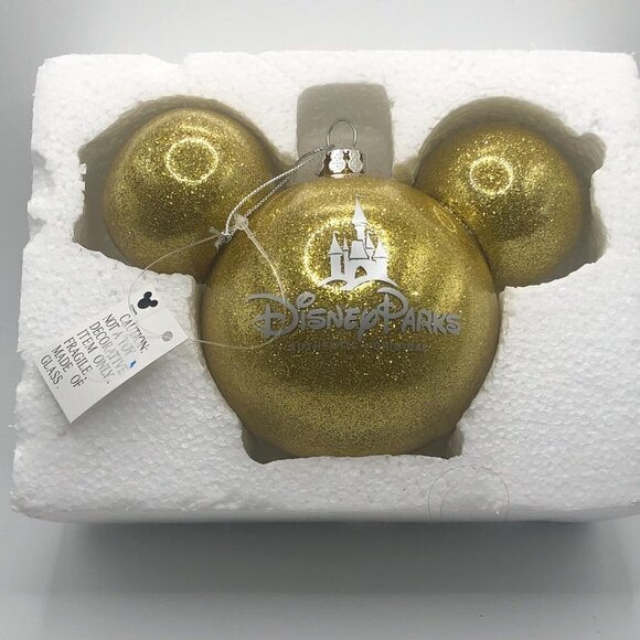 Mickey Mouse Icon Ears‎ Gold Glitter Ornament Glass Large Disney Parks - Picture 4 of 9